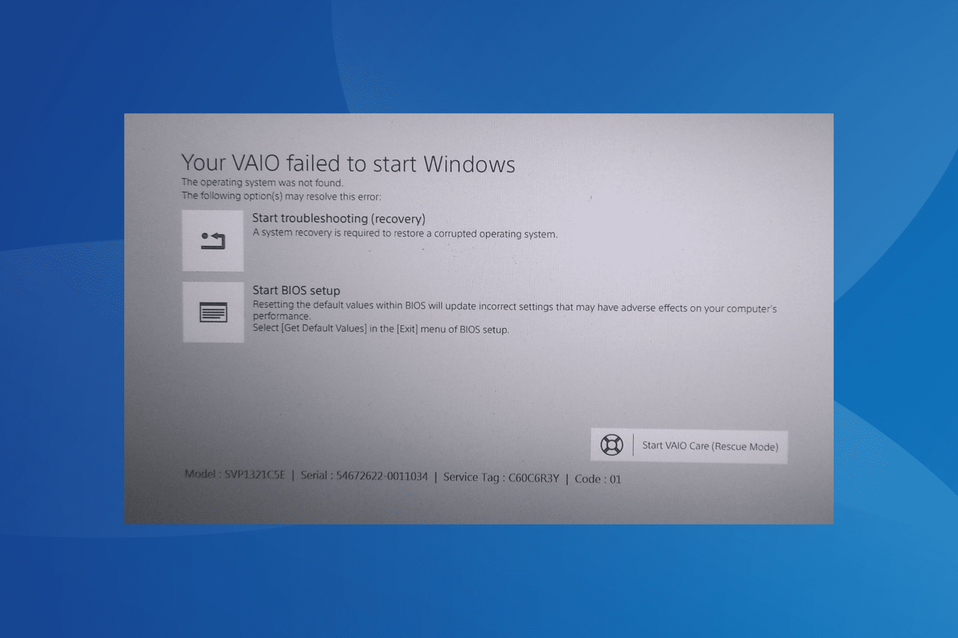 VAIO が Windows を起動できませんでした