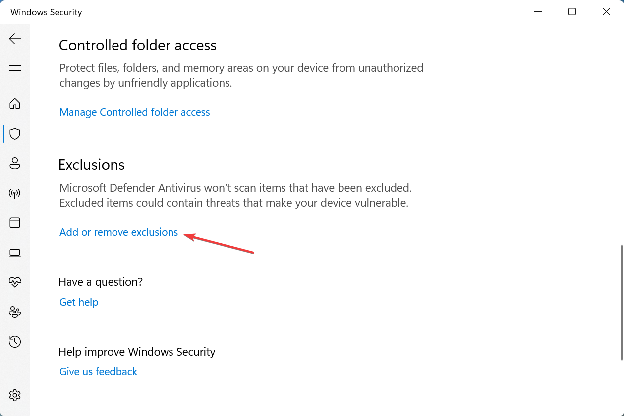 Ausschlüsse hinzufügen oder entfernen Windows Defender