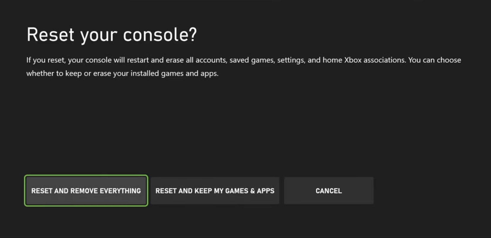 factory reset to fix 0xE0E8000F