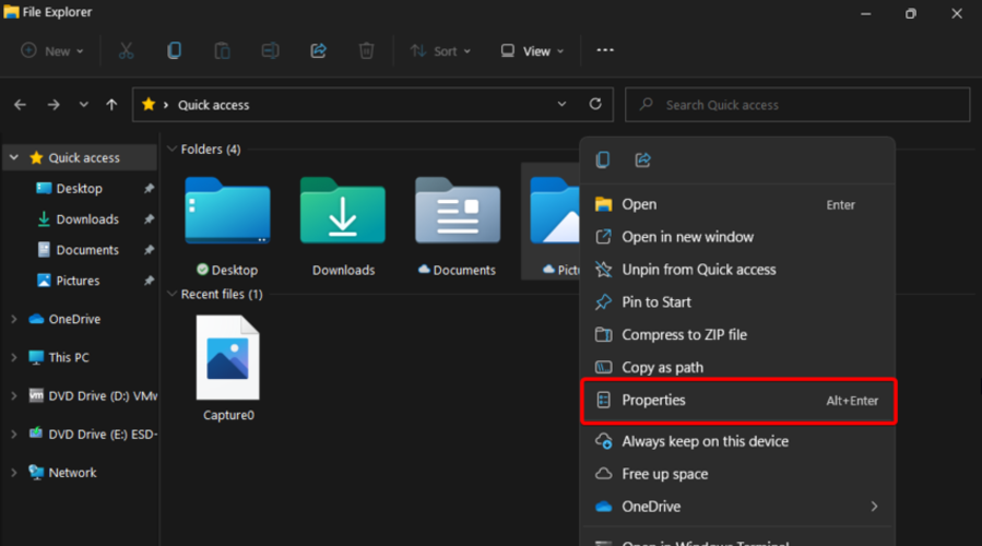 properties right click