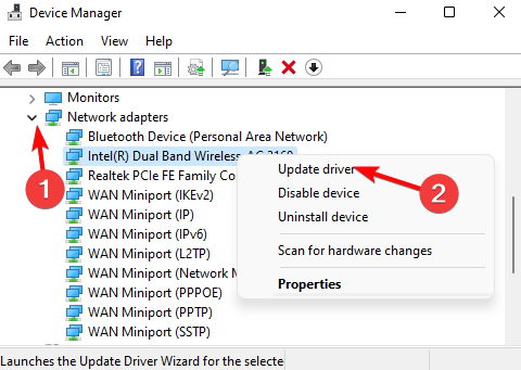 update Intel(R) Dual Band Wireless-AC 3160