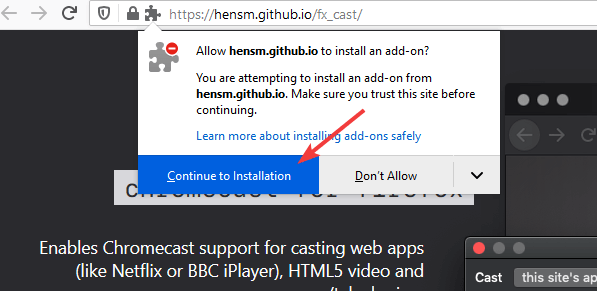 continue to installation firefox chromecast browser
