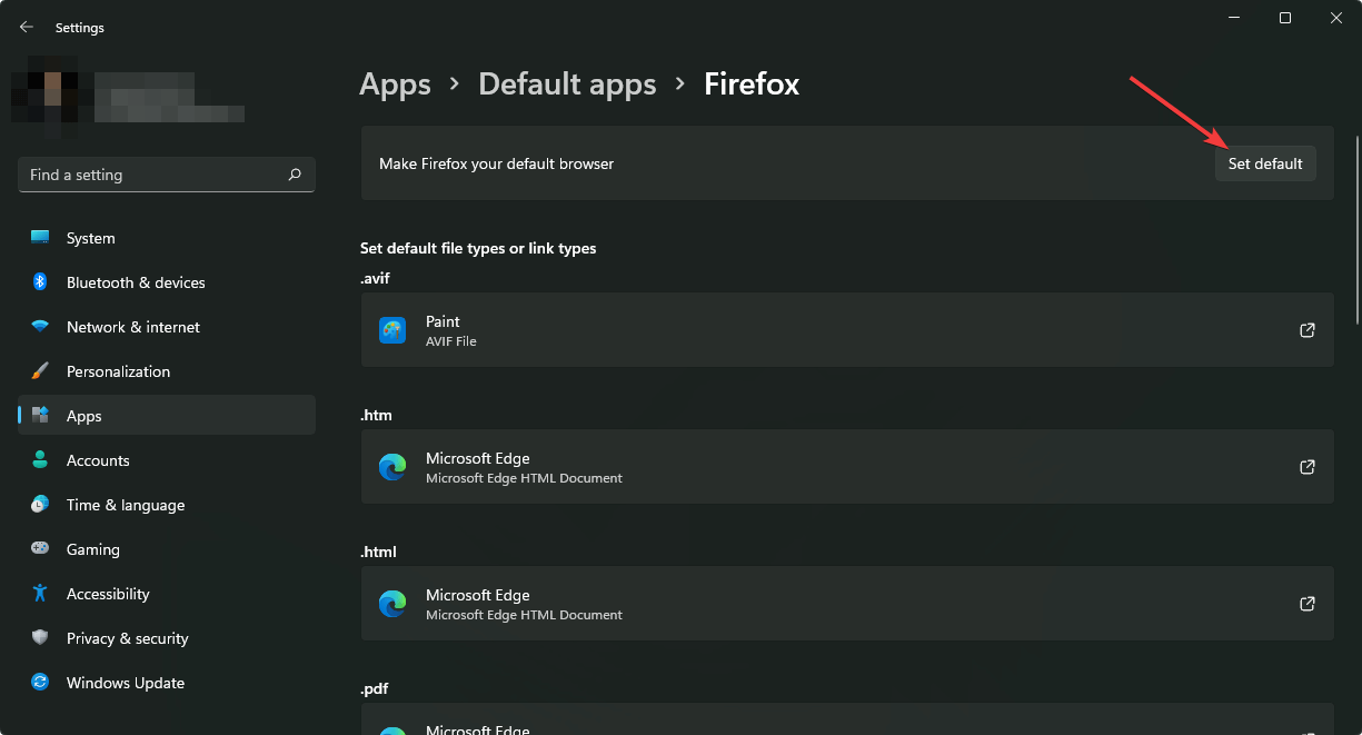 setting firefox the default browser windows 11 settings