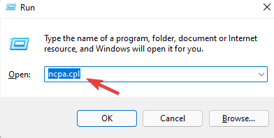Type ncpa.cpl in Run Console and press Enter