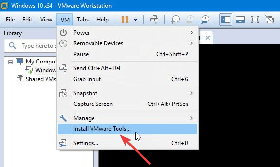 install vmware tools button