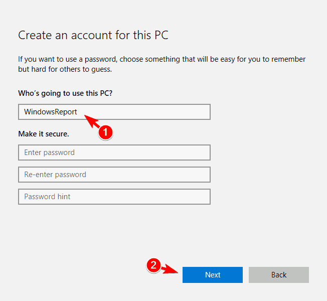 create an account for this PC