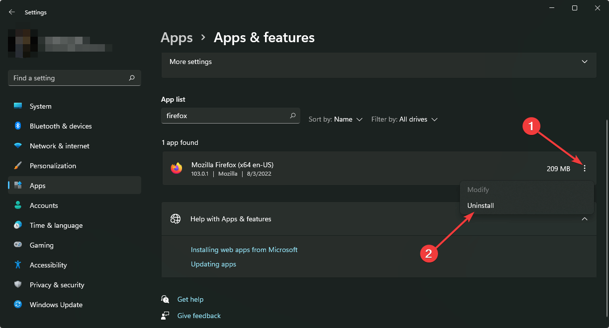 uninstalling firefox windows 11 settings