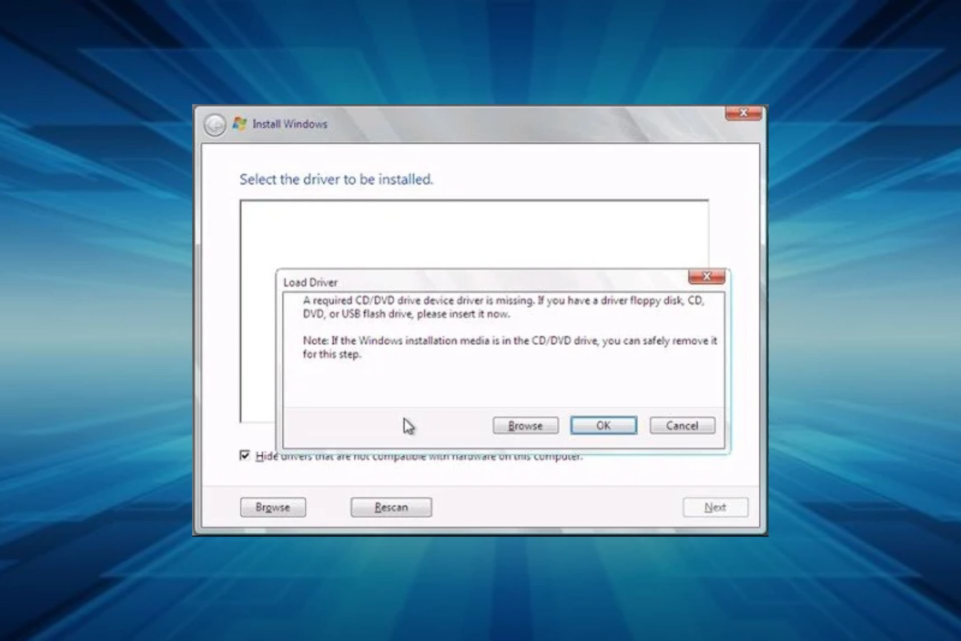 driver de mídia ausente instalação USB do Windows 10
