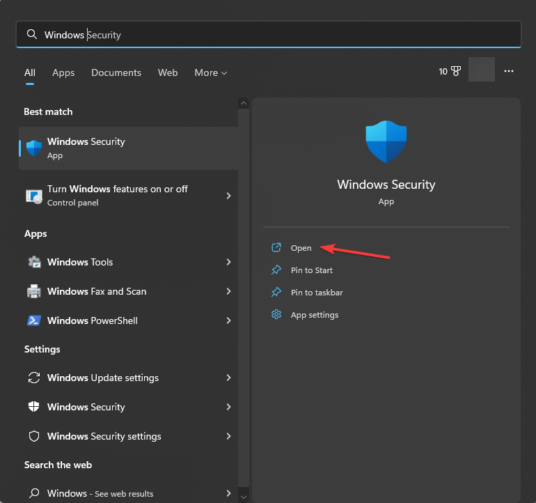 Windows Security open Windows key runsw.exe