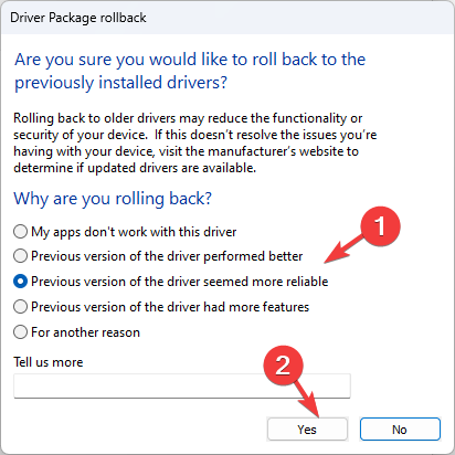 Select the reason click Yes