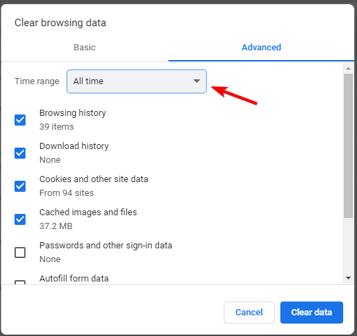 all time clear browsing data dialog
