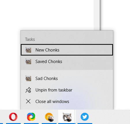 jump list per PWA