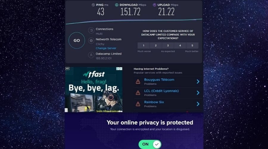 Speedtest com Avast VPN