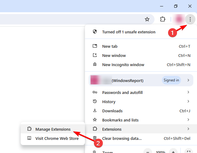 extensions manage extensions chrome