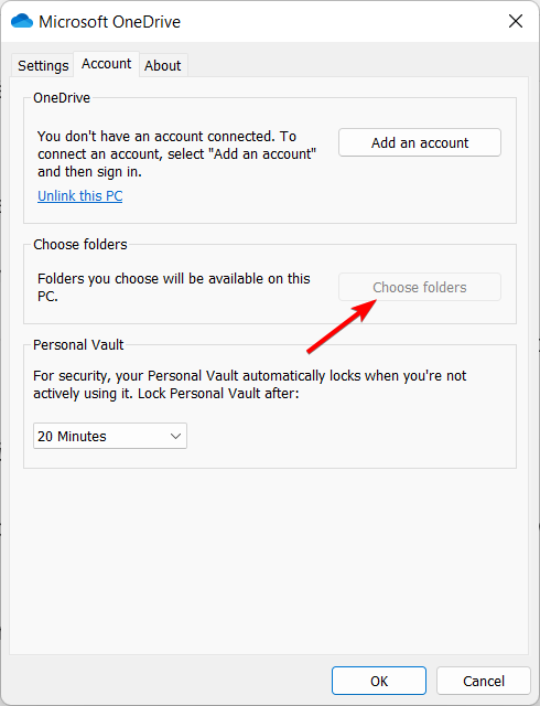 choose-folder onedrive red x