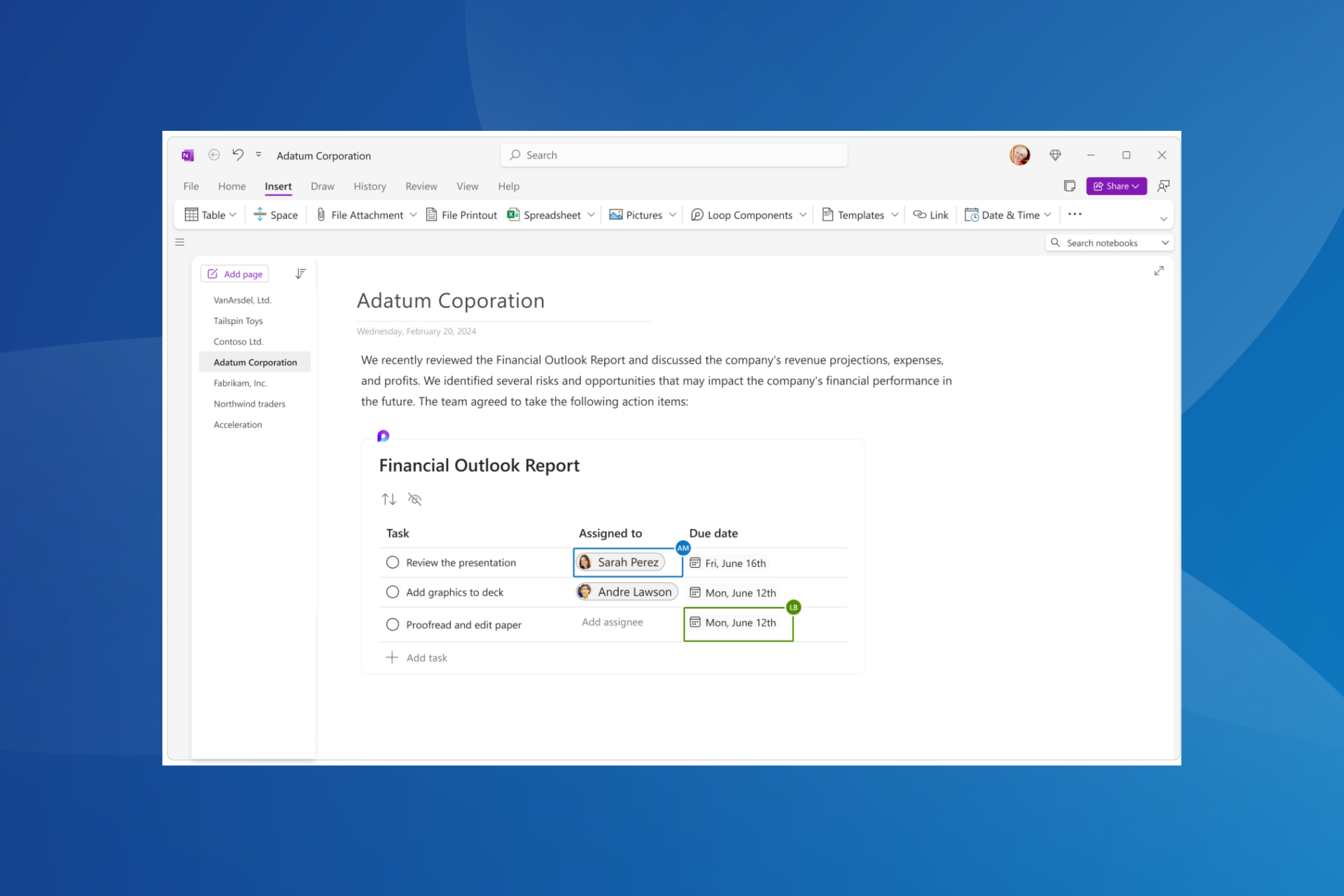 intégrer des composants loop dans OneNote