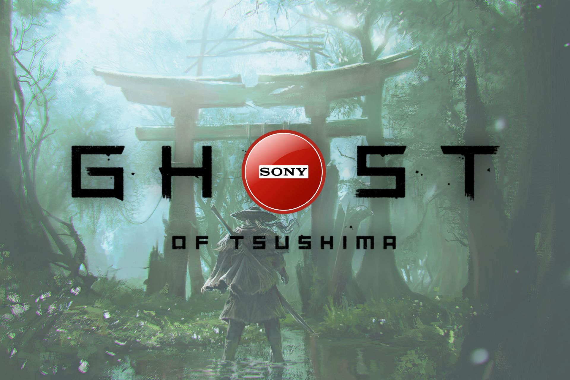 Ghost of Tsushimaロゴ（Sonyのロゴが付いたブロックされたサインをフィーチャー）