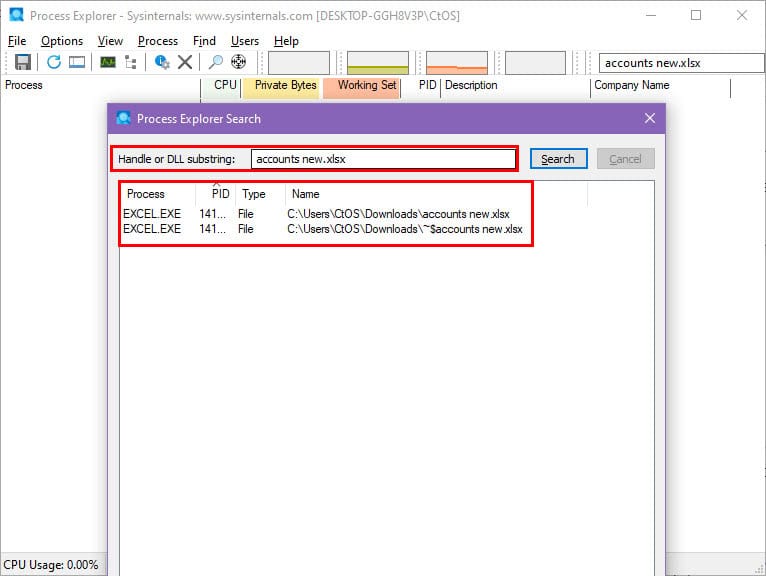 Handle or DLL substring