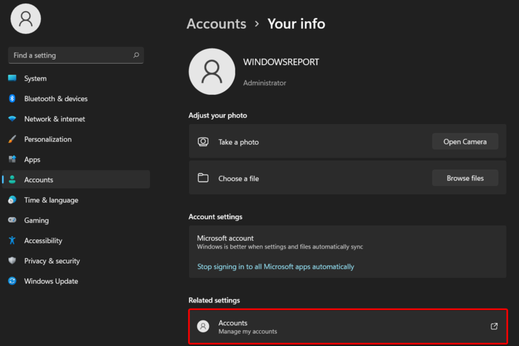 my accounts windows