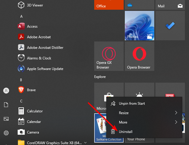 Deinstallationsoption, wie man Bloatware von Windows 10 entfernt