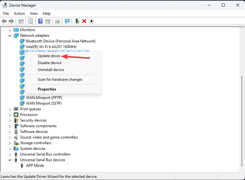 Update driver Network Adapter
