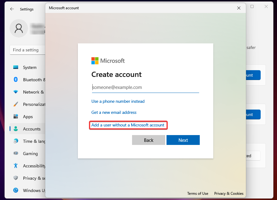 Ajouter un utilisateur sans un compte Microsoft