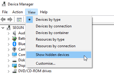 숨겨진 장치 표시 windows는 bluetooth 주변 장치를 설치할 수 없었습니다