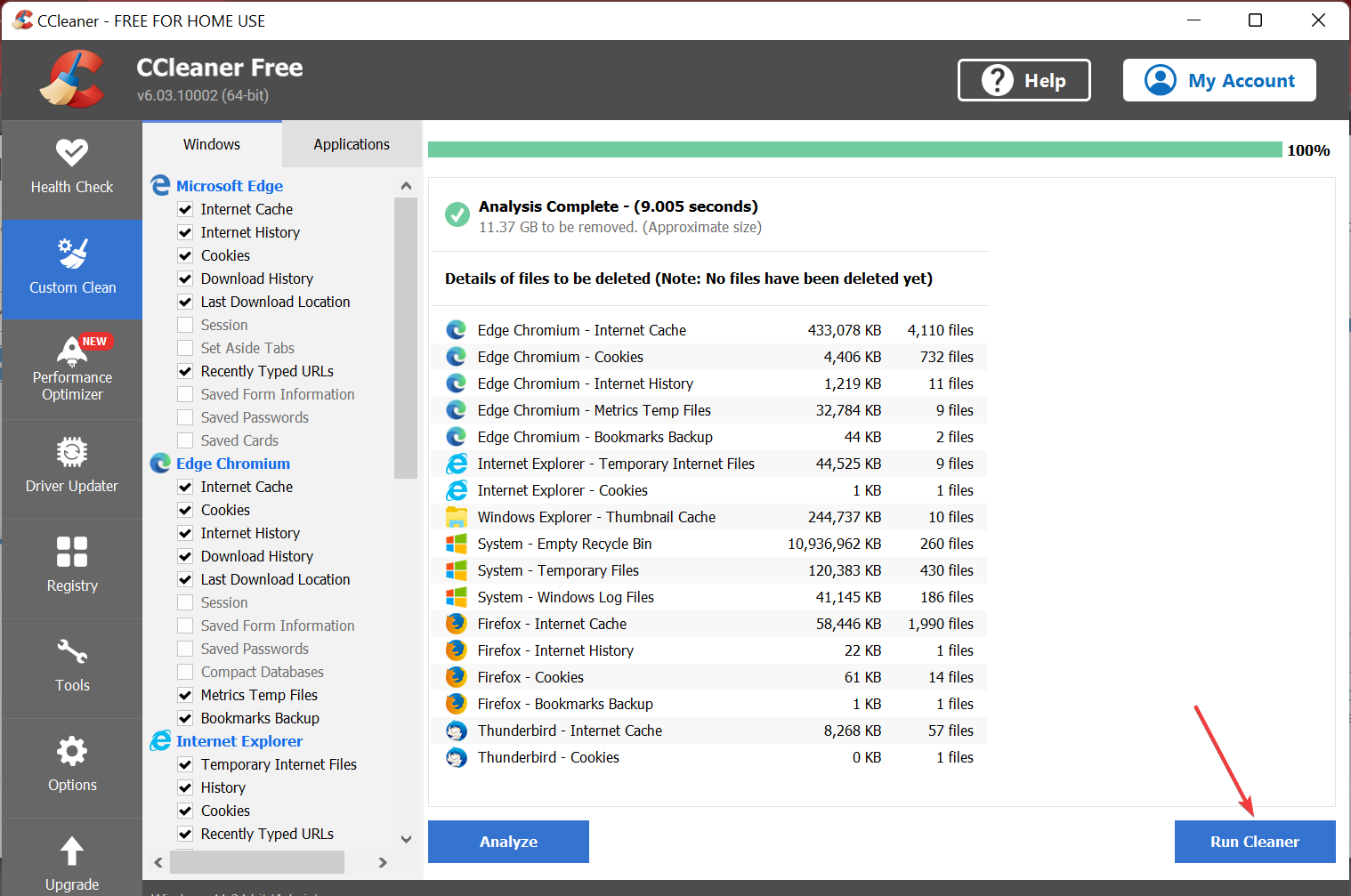 exécuter ccleaner