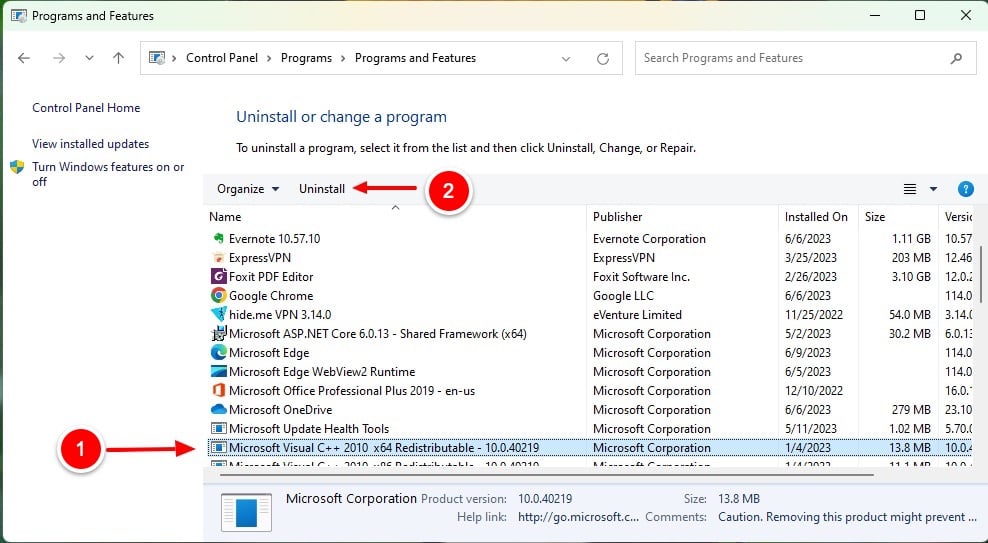Microsoft Visual C++ 재배포 가능 패키지 제거