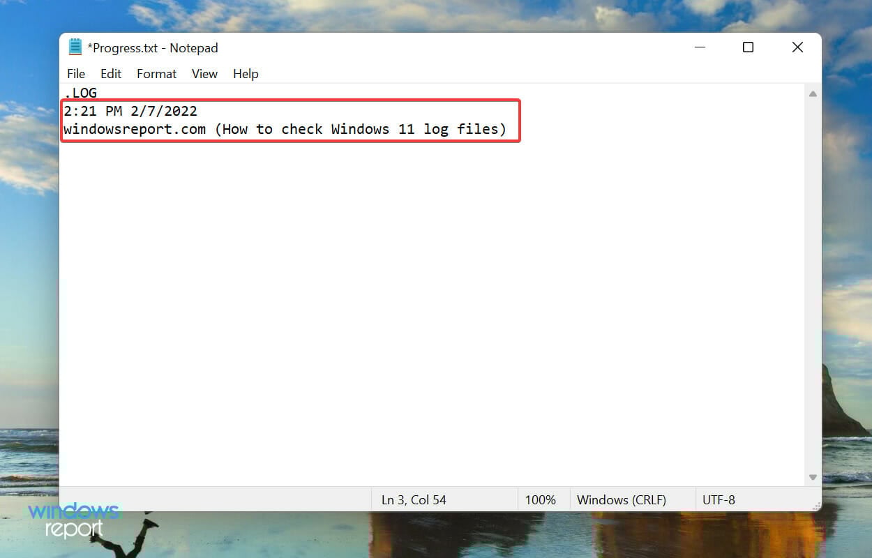 로그 파일에 내용을 입력하여 Windows 11 오류 로그 생성하기
