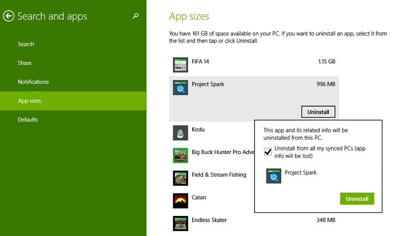 tamanhos de aplicativos windows 8.1