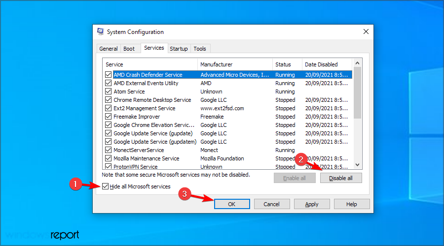Скрыть службы Microsoft