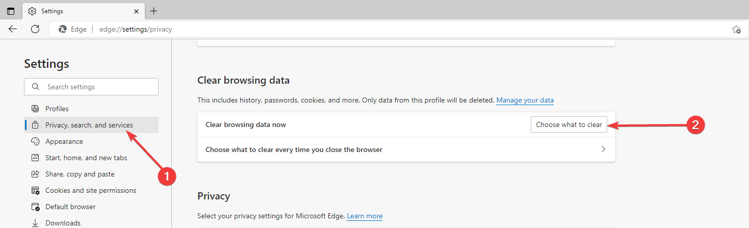 clear browsing data edge