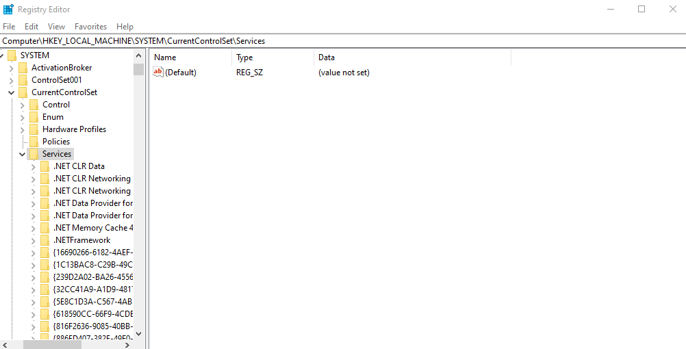 HKEY_LOCAL_MACHINESYSTEMCurrentControlSetServices