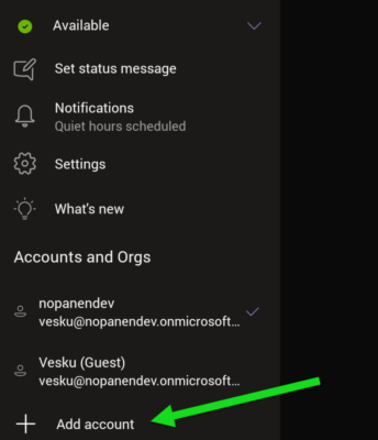 ajouter un compte dans l'application mobile teams