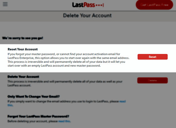 LastPass-Konto zurücksetzen
