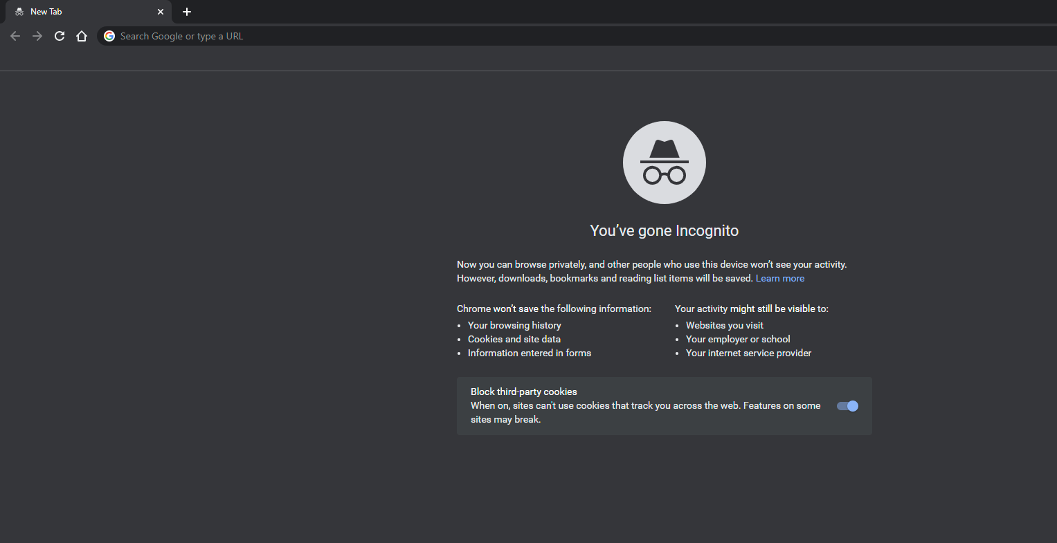 Modo Incognito de Chrome bloquea cookies de terceros.