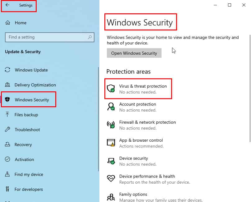 Virus & threat protection