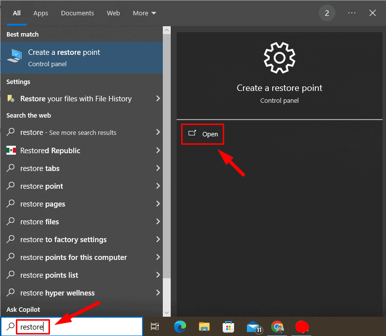 Create a restore point