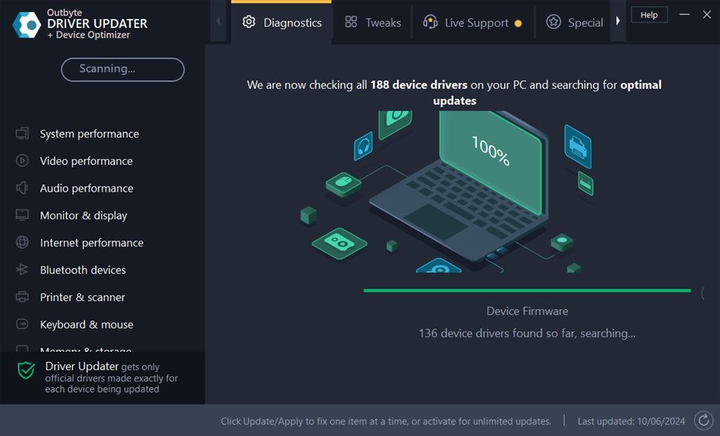 ver proceso de escaneo en el software outbyte