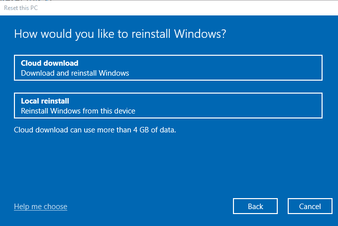 Cloud-Download oder Lokale Neuinstallation