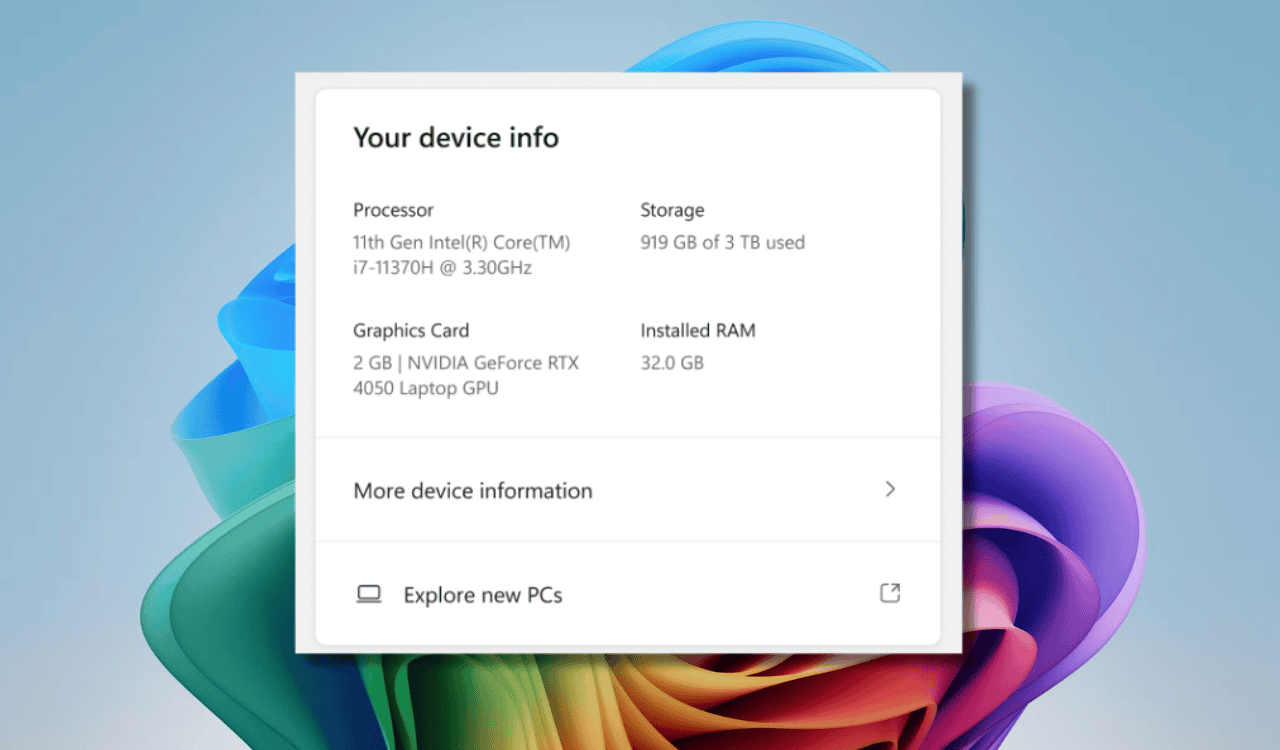 Windows 11 설정에 있는 '기기 정보' 카드
