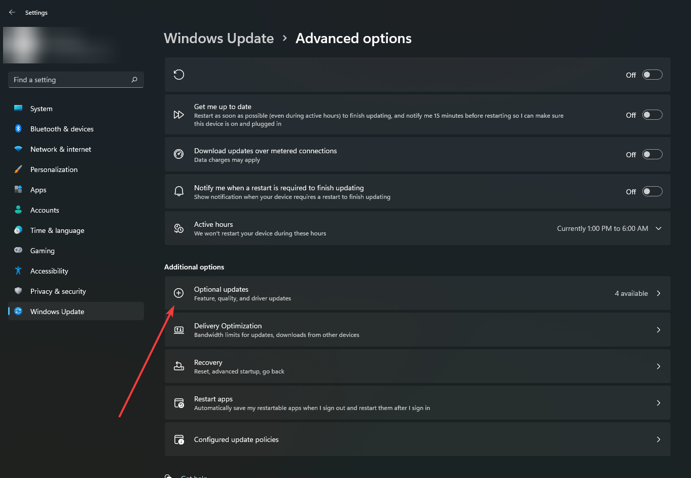 section des mises à jour optionnelles dans les mises à jour Windows