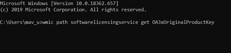 comando wmic path Erro de Ativação do Windows 10 0xc0020036