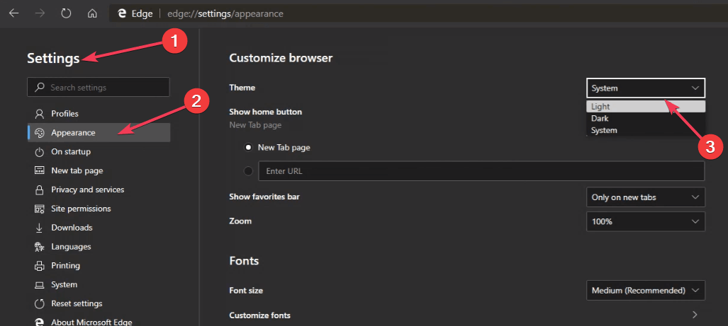mudar temas do navegador edge manualmente