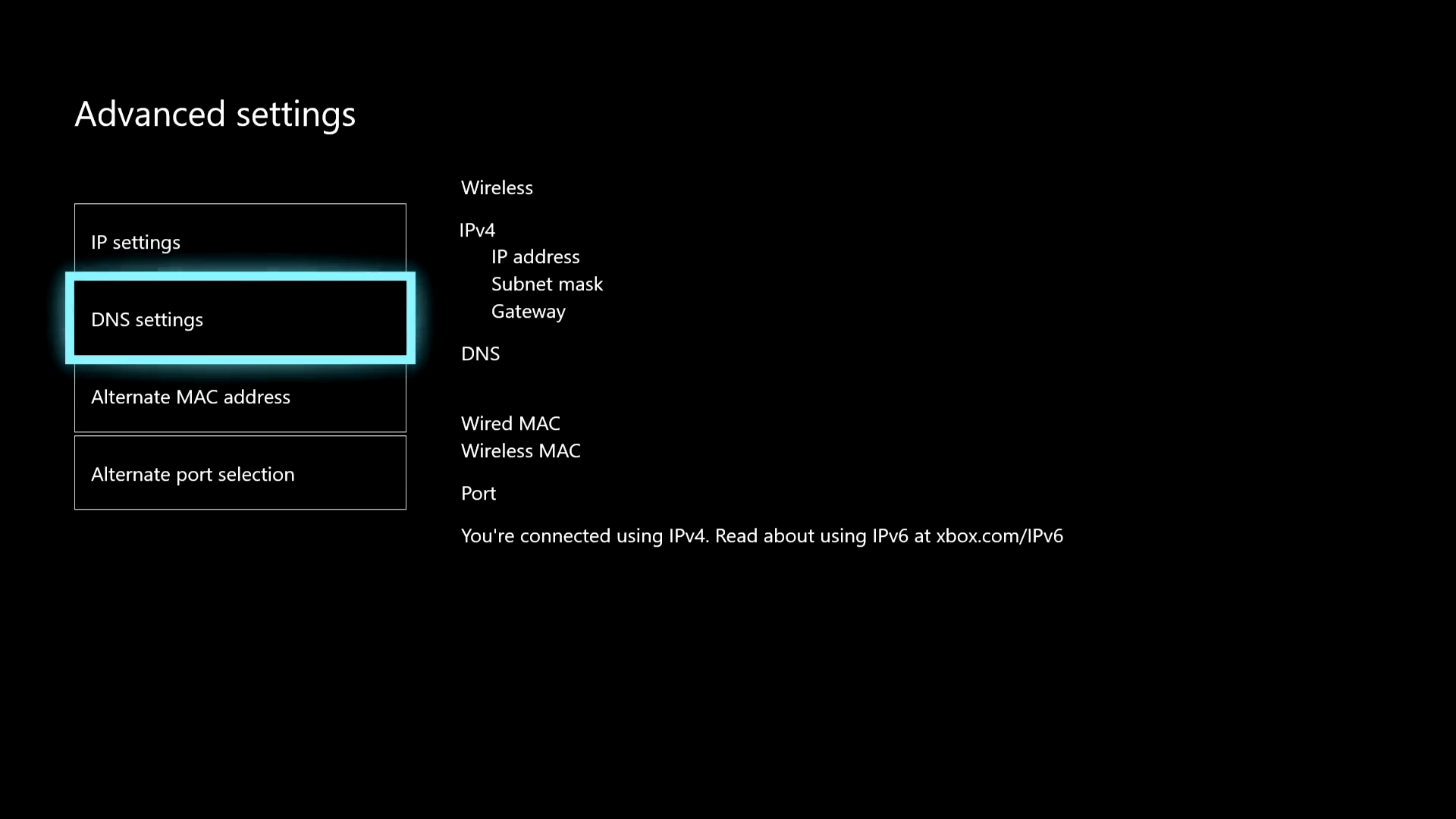 DNS設定を選択Xbox