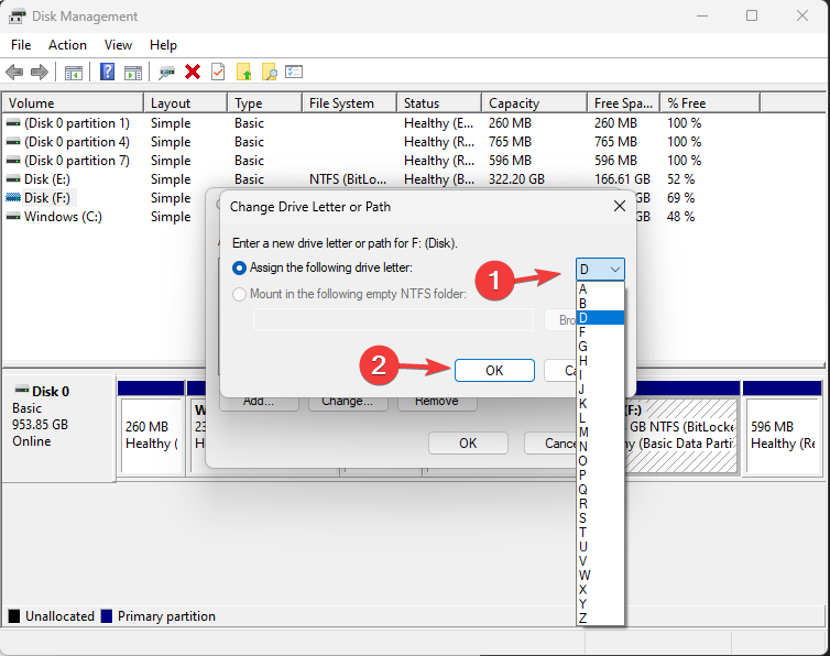 drop-down list, select the drive letter