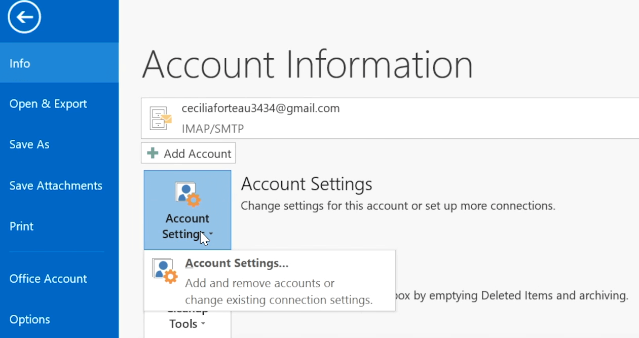 Configuración de la cuenta elige de qué cuenta enviar el correo electrónico