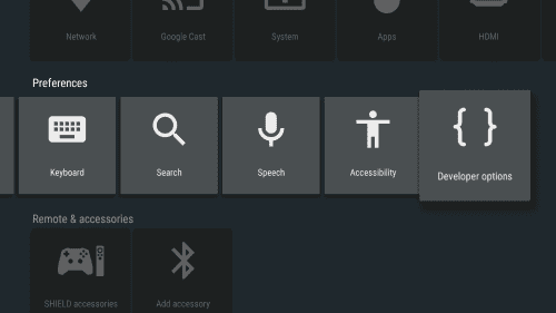 developer options android TV