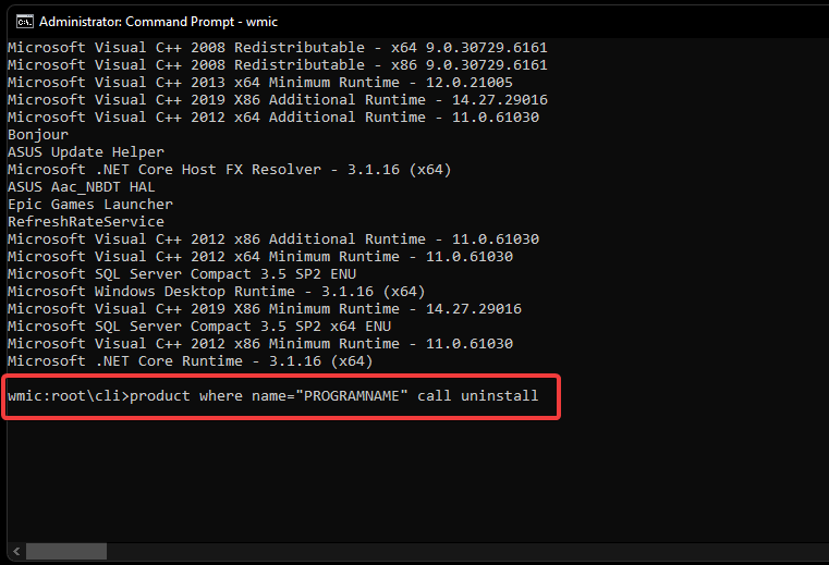  unistalling mcafee using command prompt 